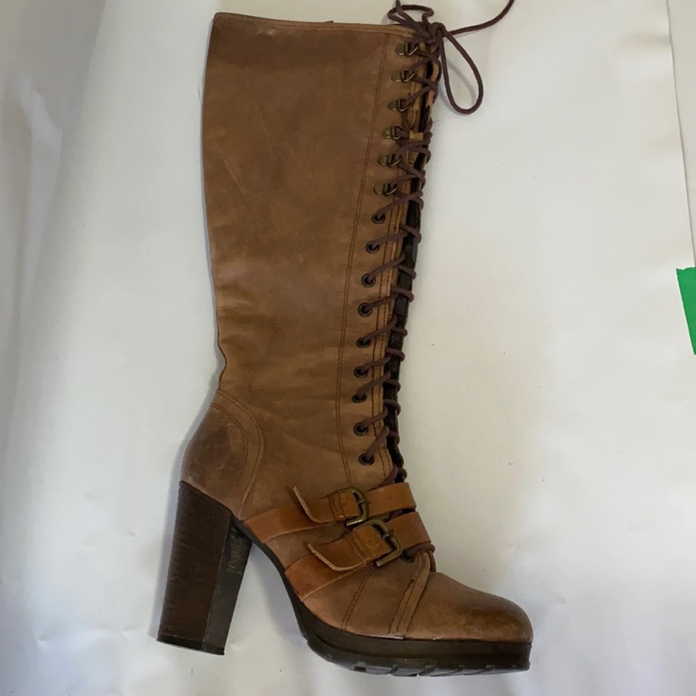 Aldo Boot Knee High Lace Up Tan Boot 9